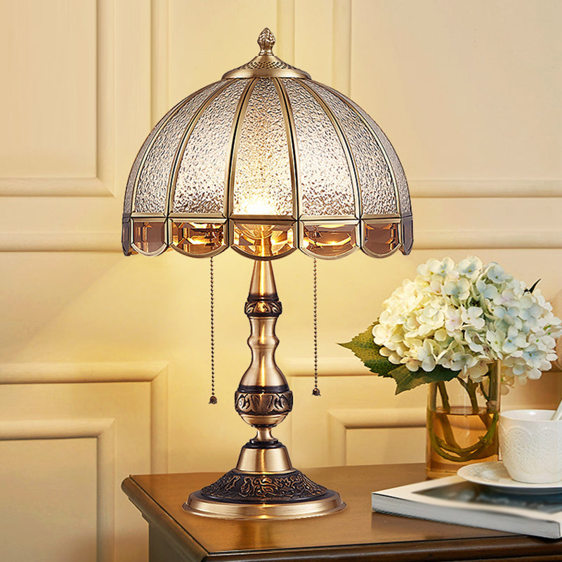 Antik Brons Bordslampa - Traditionell Design med Matt Glas och Dragströmbrytare