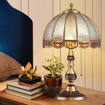 Antik Brons Bordslampa - Traditionell Design med Matt Glas och Dragströmbrytare