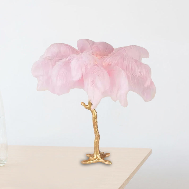 Kokospalm Veer Tafellampa - Konstnärlig Modern Lampa i Rosa och Guld