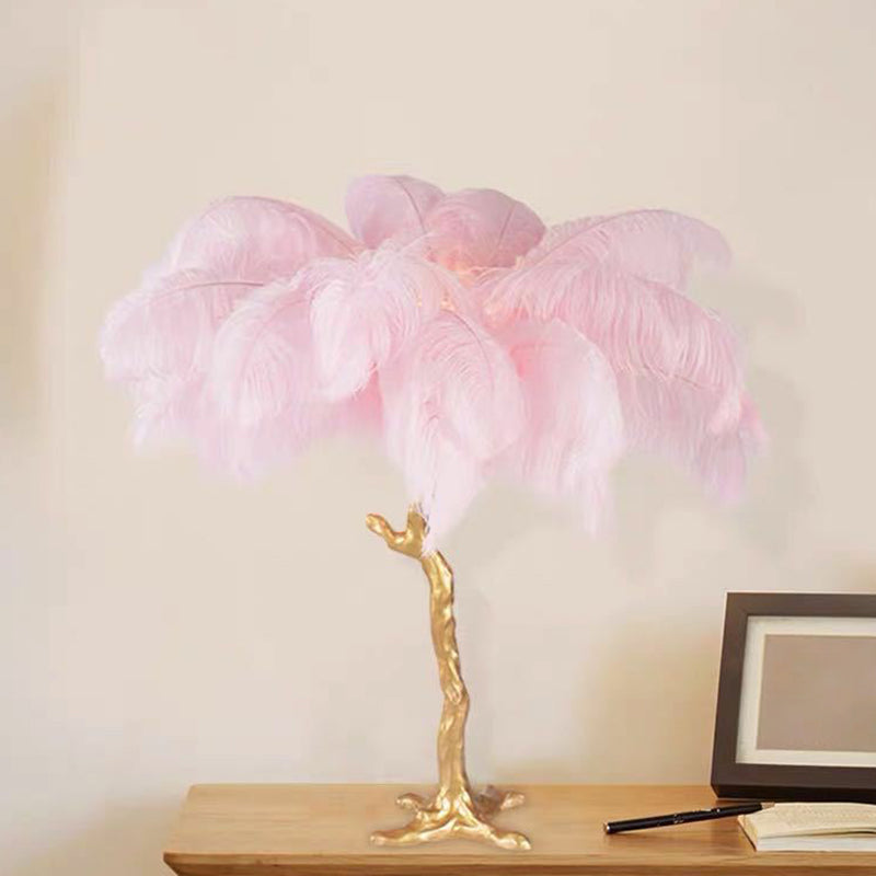 Kokospalm Veer Tafellampa - Konstnärlig Modern Lampa i Rosa och Guld