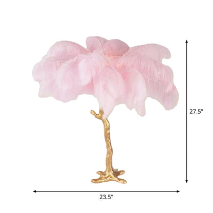 Kokospalm Veer Tafellampa - Konstnärlig Modern Lampa i Rosa och Guld