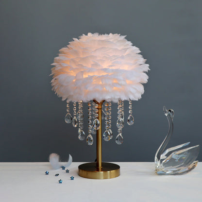 Romantisk Kupa Lamp - Modern Fjäder 1-Ljus Sänglampa med Kristall Dekor