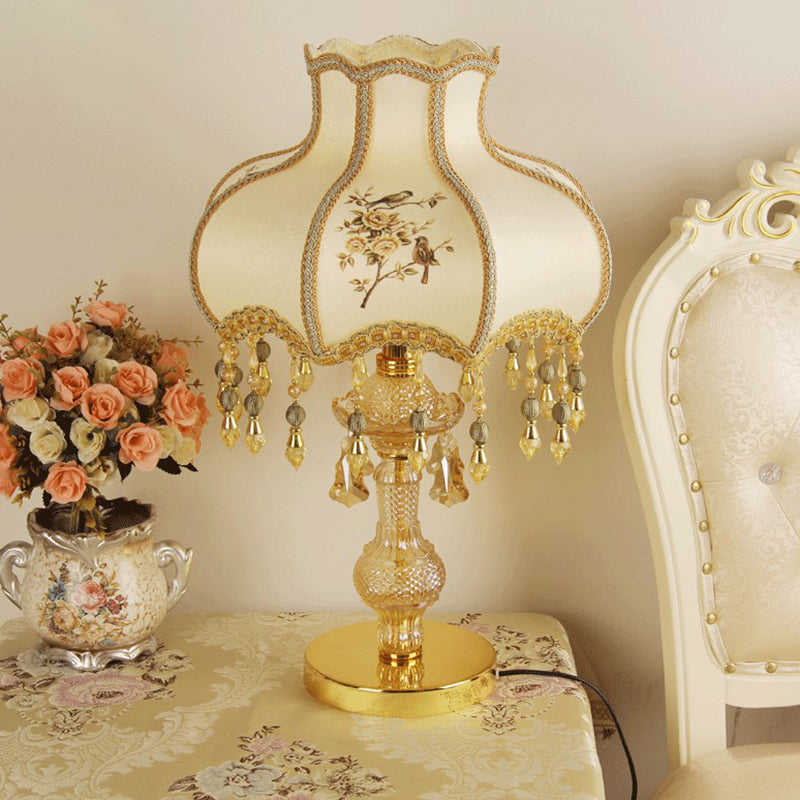 Kristall Bordslampa - Traditionell Nattlampa med Guldfinish