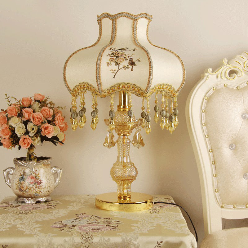 Kristall Bordslampa - Traditionell Nattlampa med Guldfinish