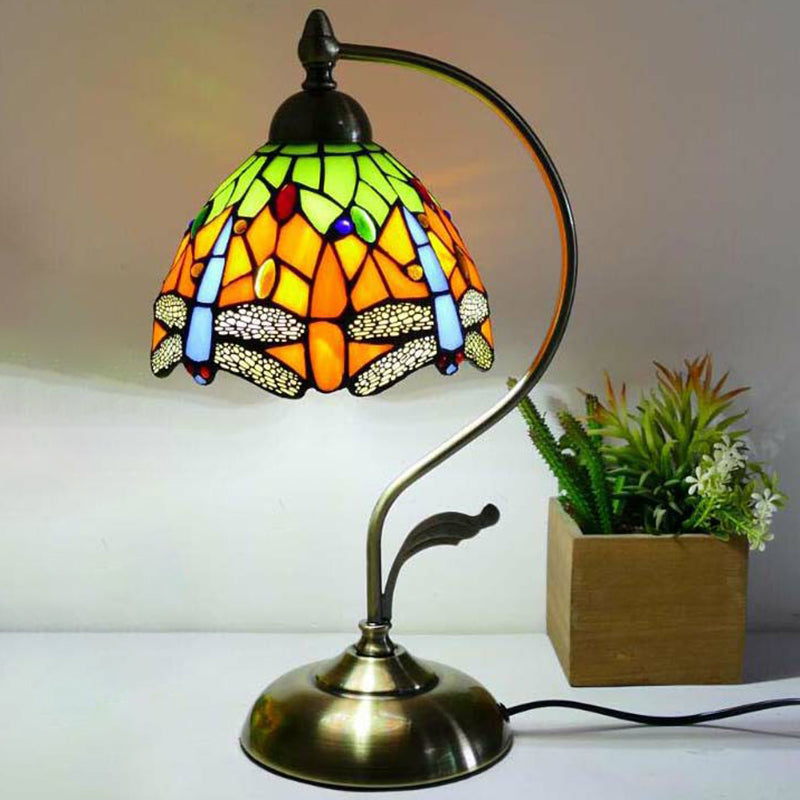 Tiffany Gooseneck Bordslampa - Metall Nattduksbordslampa med Handbearbetad Glaskupa