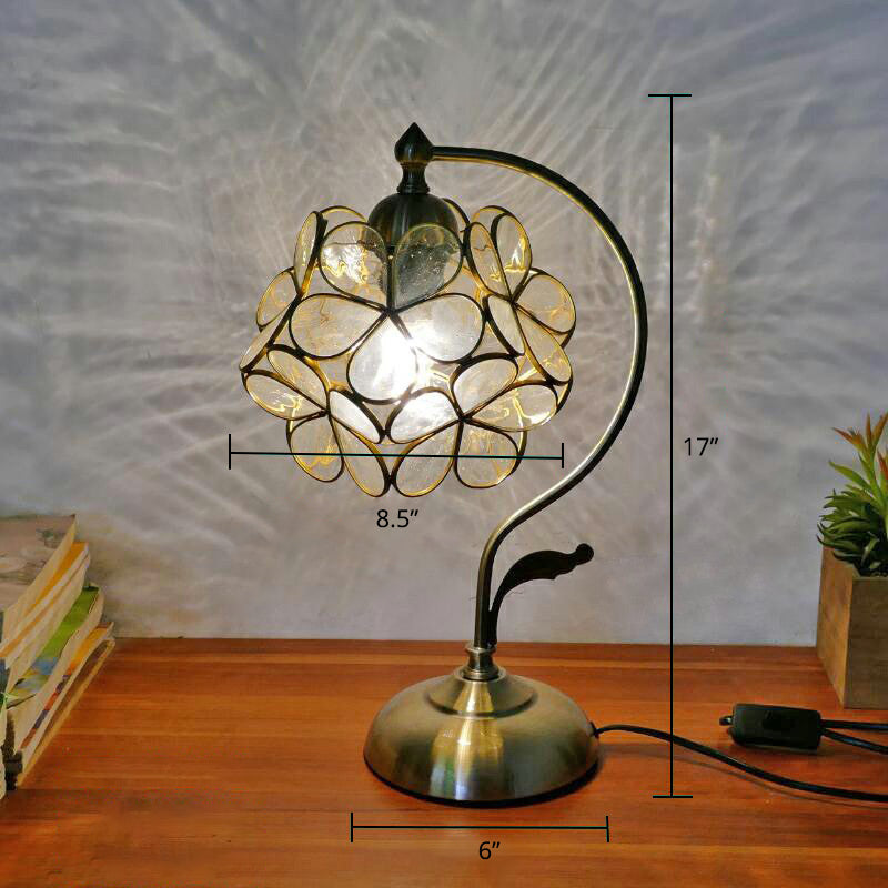 Tiffany Gooseneck Bordslampa - Metall Nattduksbordslampa med Handbearbetad Glaskupa