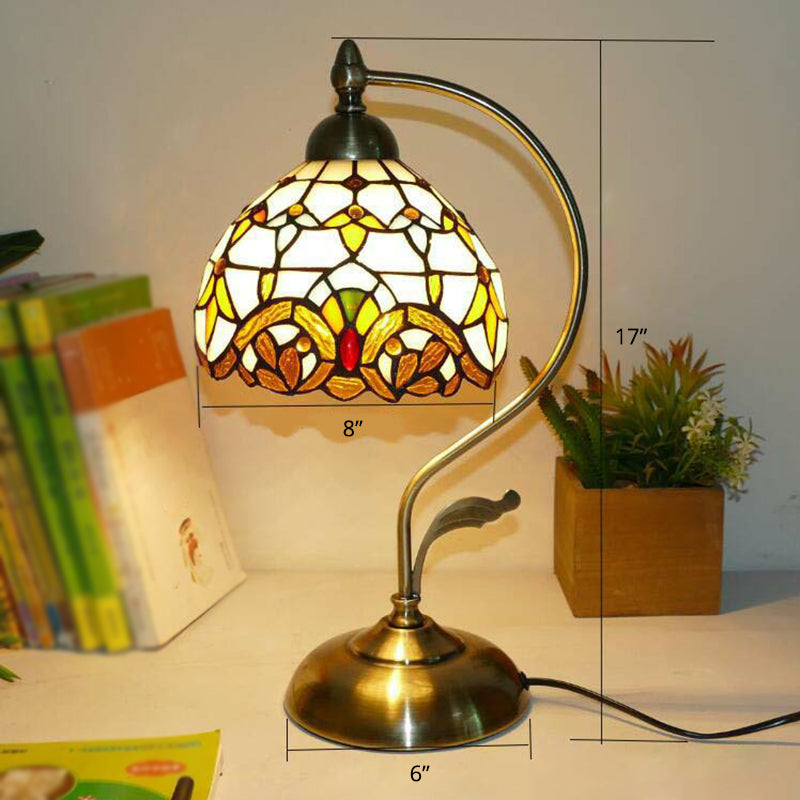 Tiffany Gooseneck Bordslampa - Metall Nattduksbordslampa med Handbearbetad Glaskupa