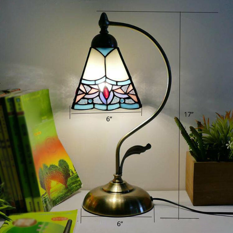Tiffany Gooseneck Bordslampa - Metall Nattduksbordslampa med Handbearbetad Glaskupa