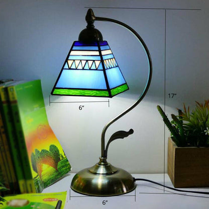 Tiffany Gooseneck Bordslampa - Metall Nattduksbordslampa med Handbearbetad Glaskupa