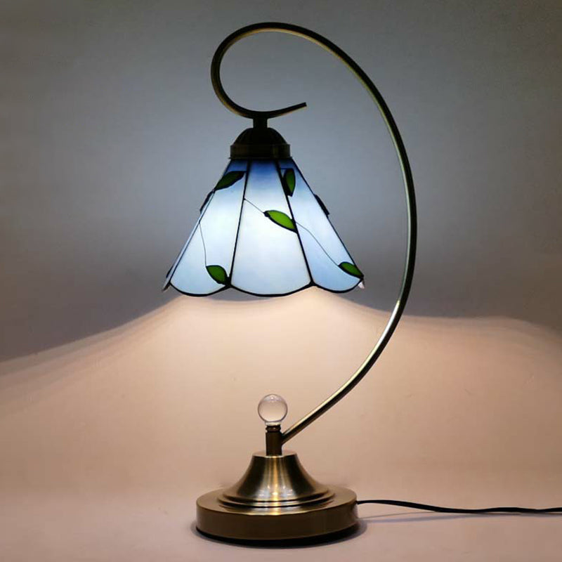 Tiffany Gooseneck Bordslampa - Metall Nattduksbordslampa med Handbearbetad Glaskupa
