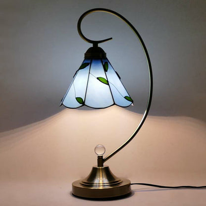 Tiffany Gooseneck Bordslampa - Metall Nattduksbordslampa med Handbearbetad Glaskupa