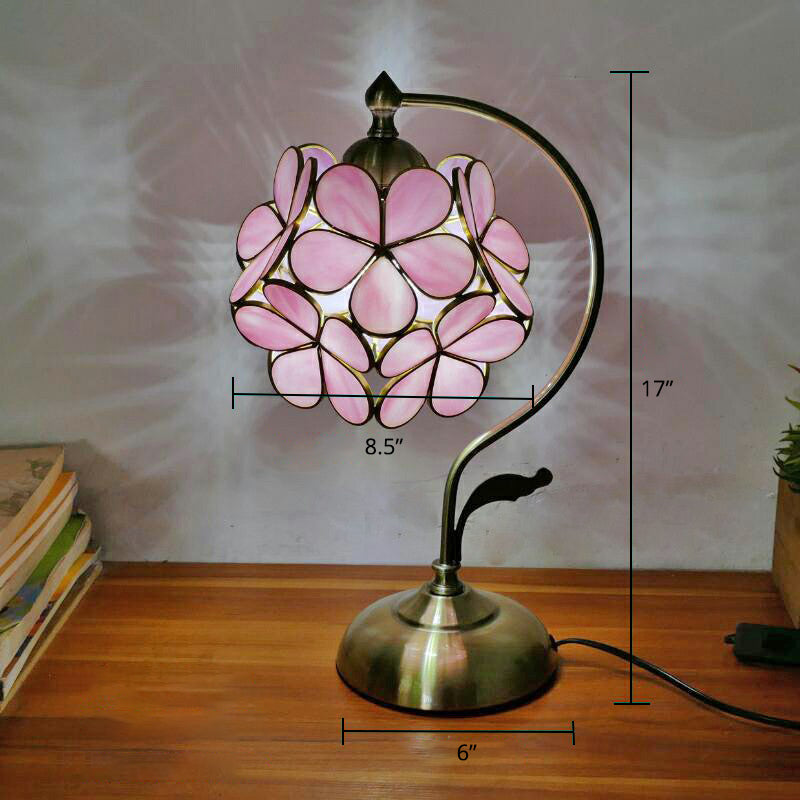 Tiffany Gooseneck Bordslampa - Metall Nattduksbordslampa med Handbearbetad Glaskupa