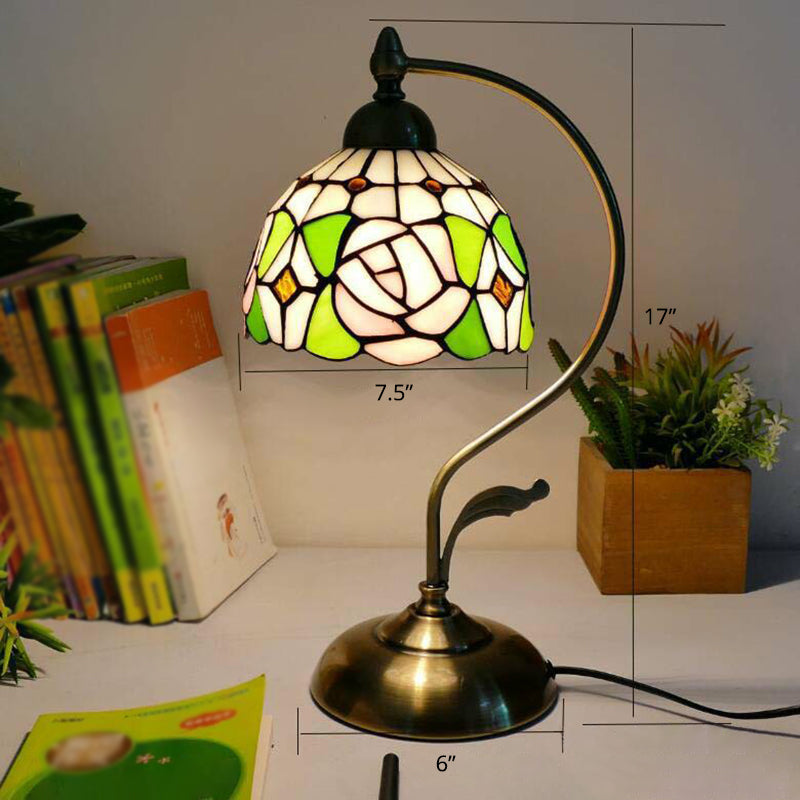 Tiffany Gooseneck Bordslampa - Metall Nattduksbordslampa med Handbearbetad Glaskupa