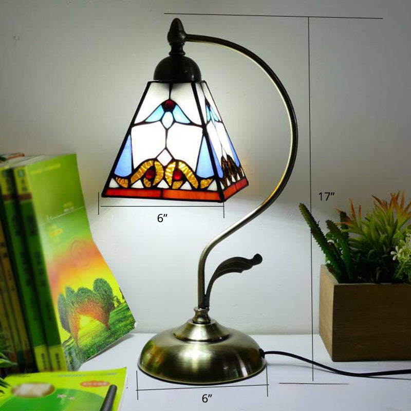 Tiffany Gooseneck Bordslampa - Metall Nattduksbordslampa med Handbearbetad Glaskupa