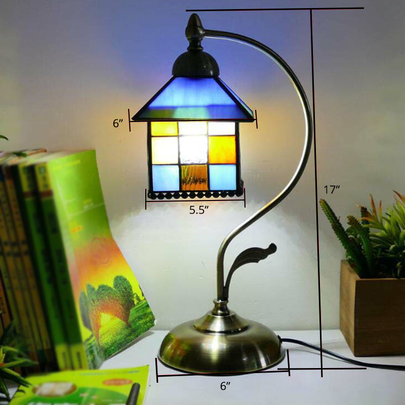 Tiffany Gooseneck Bordslampa - Metall Nattduksbordslampa med Handbearbetad Glaskupa