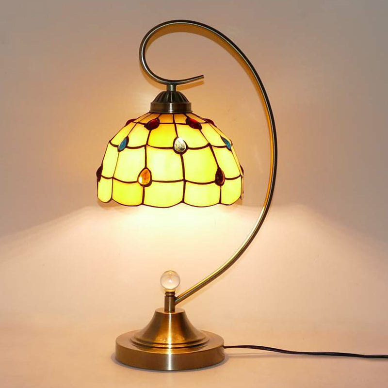 Tiffany Gooseneck Bordslampa - Metall Nattduksbordslampa med Handbearbetad Glaskupa
