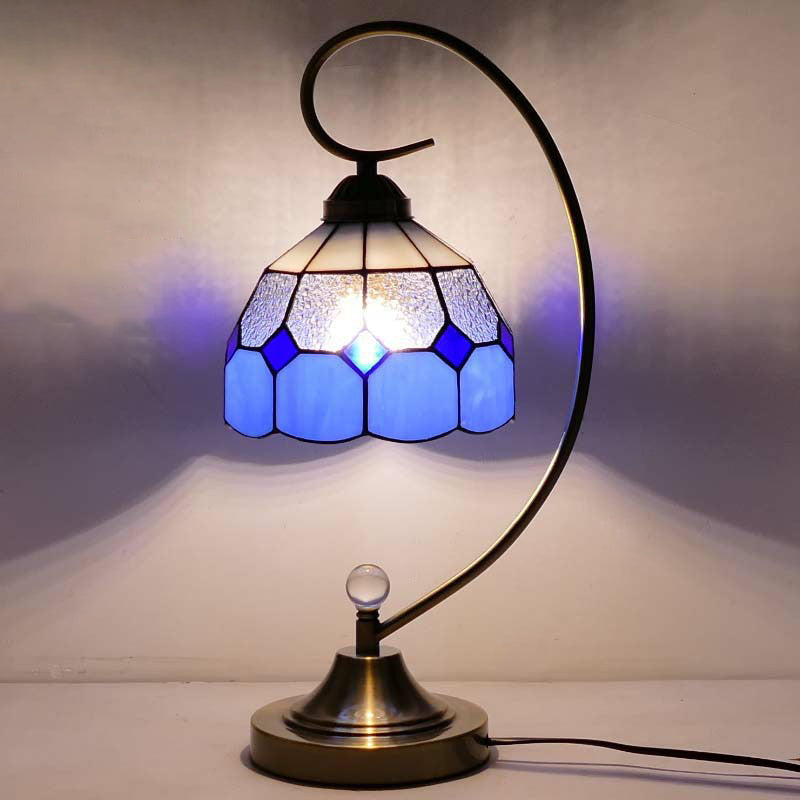 Tiffany Gooseneck Bordslampa - Metall Nattduksbordslampa med Handbearbetad Glaskupa