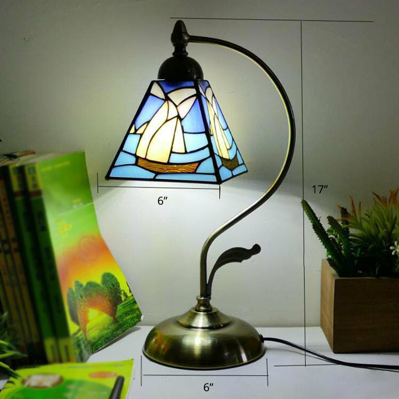 Tiffany Gooseneck Bordslampa - Metall Nattduksbordslampa med Handbearbetad Glaskupa