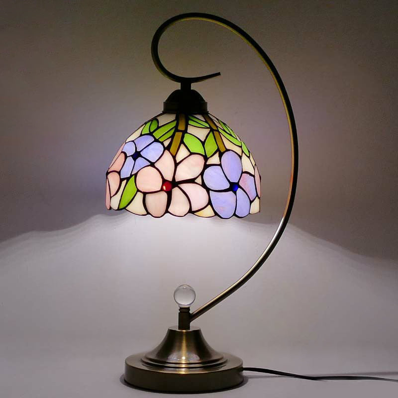 Tiffany Gooseneck Bordslampa - Metall Nattduksbordslampa med Handbearbetad Glaskupa