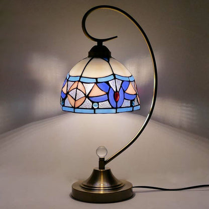Tiffany Gooseneck Bordslampa - Metall Nattduksbordslampa med Handbearbetad Glaskupa