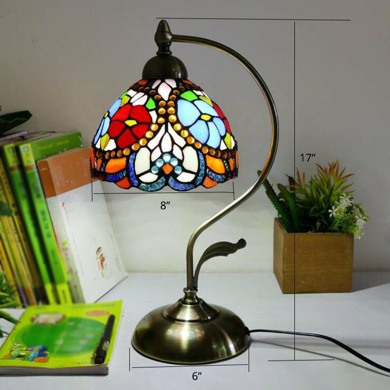 Tiffany Gooseneck Bordslampa - Metall Nattduksbordslampa med Handbearbetad Glaskupa