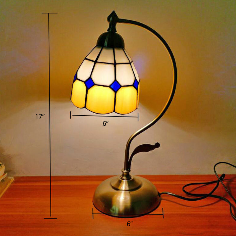 Tiffany Gooseneck Bordslampa - Metall Nattduksbordslampa med Handbearbetad Glaskupa