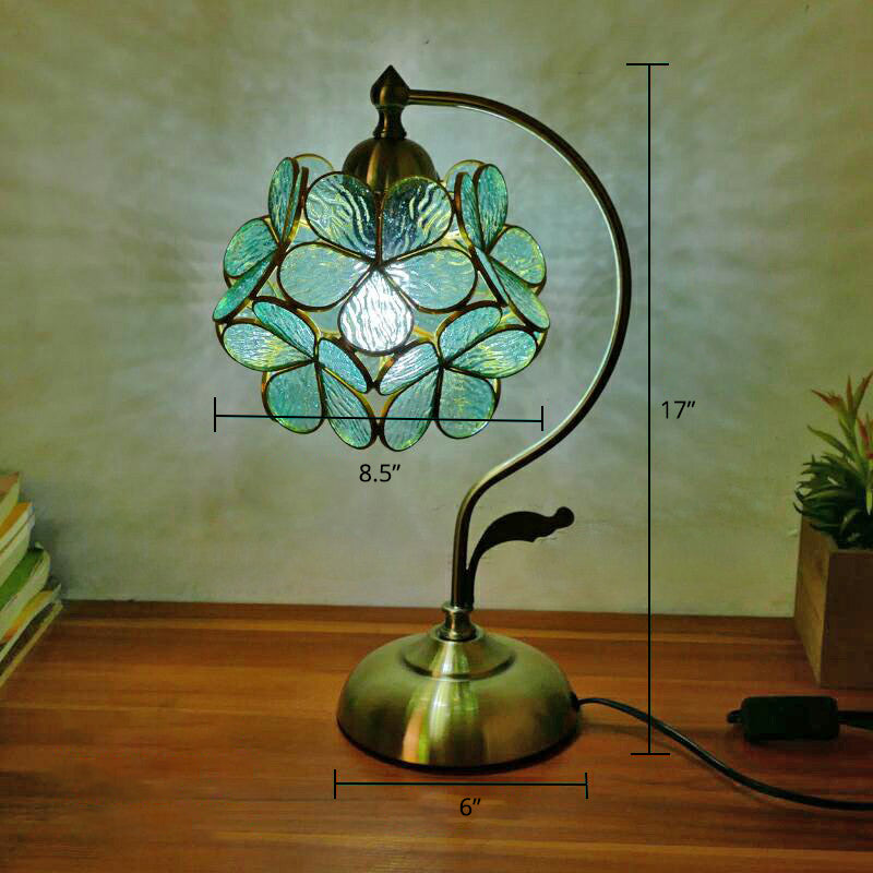 Tiffany Gooseneck Bordslampa - Metall Nattduksbordslampa med Handbearbetad Glaskupa