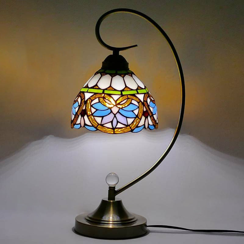 Tiffany Gooseneck Bordslampa - Metall Nattduksbordslampa med Handbearbetad Glaskupa