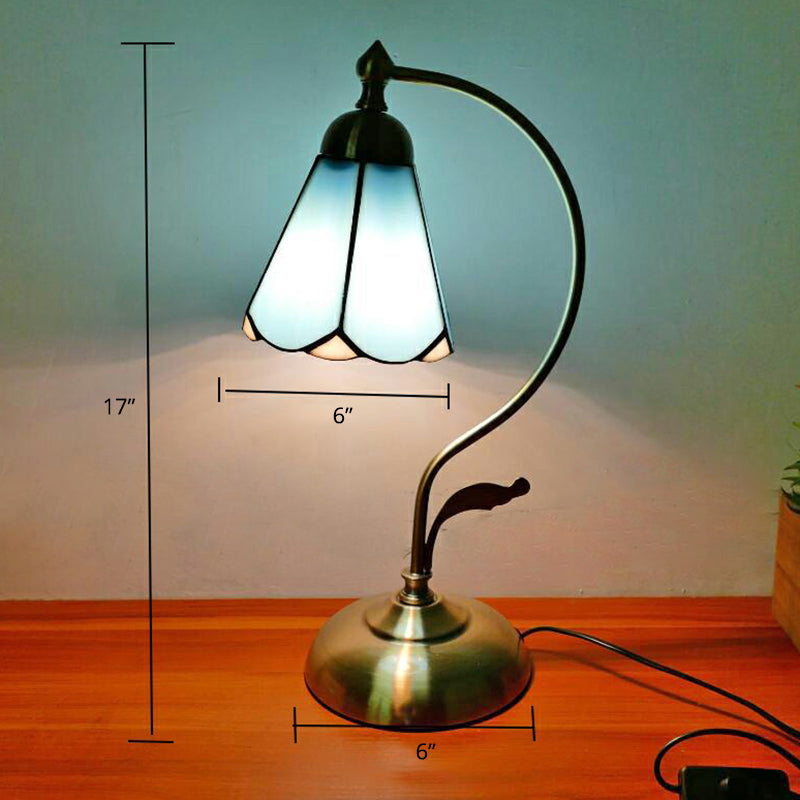 Tiffany Gooseneck Bordslampa - Metall Nattduksbordslampa med Handbearbetad Glaskupa