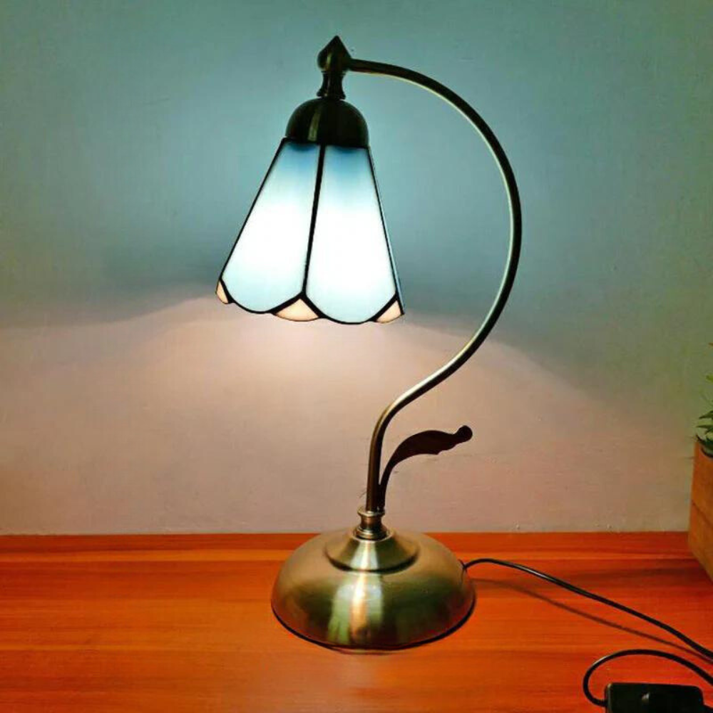 Tiffany Gooseneck Bordslampa - Metall Nattduksbordslampa med Handbearbetad Glaskupa