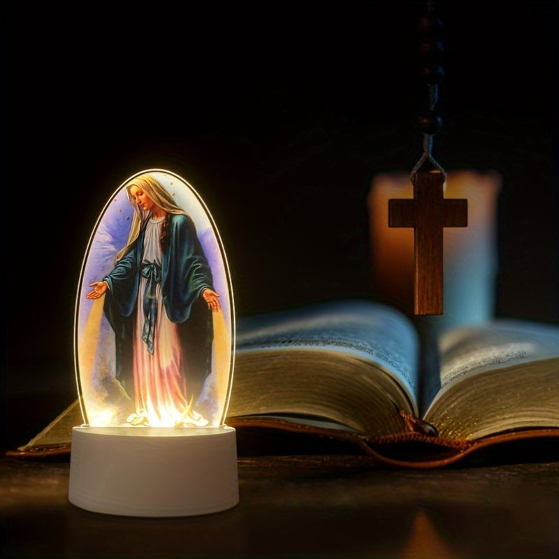 SacredGlow - Maagd Maria Nattlampa med LED Akrylram, USB-Strömförsörjning