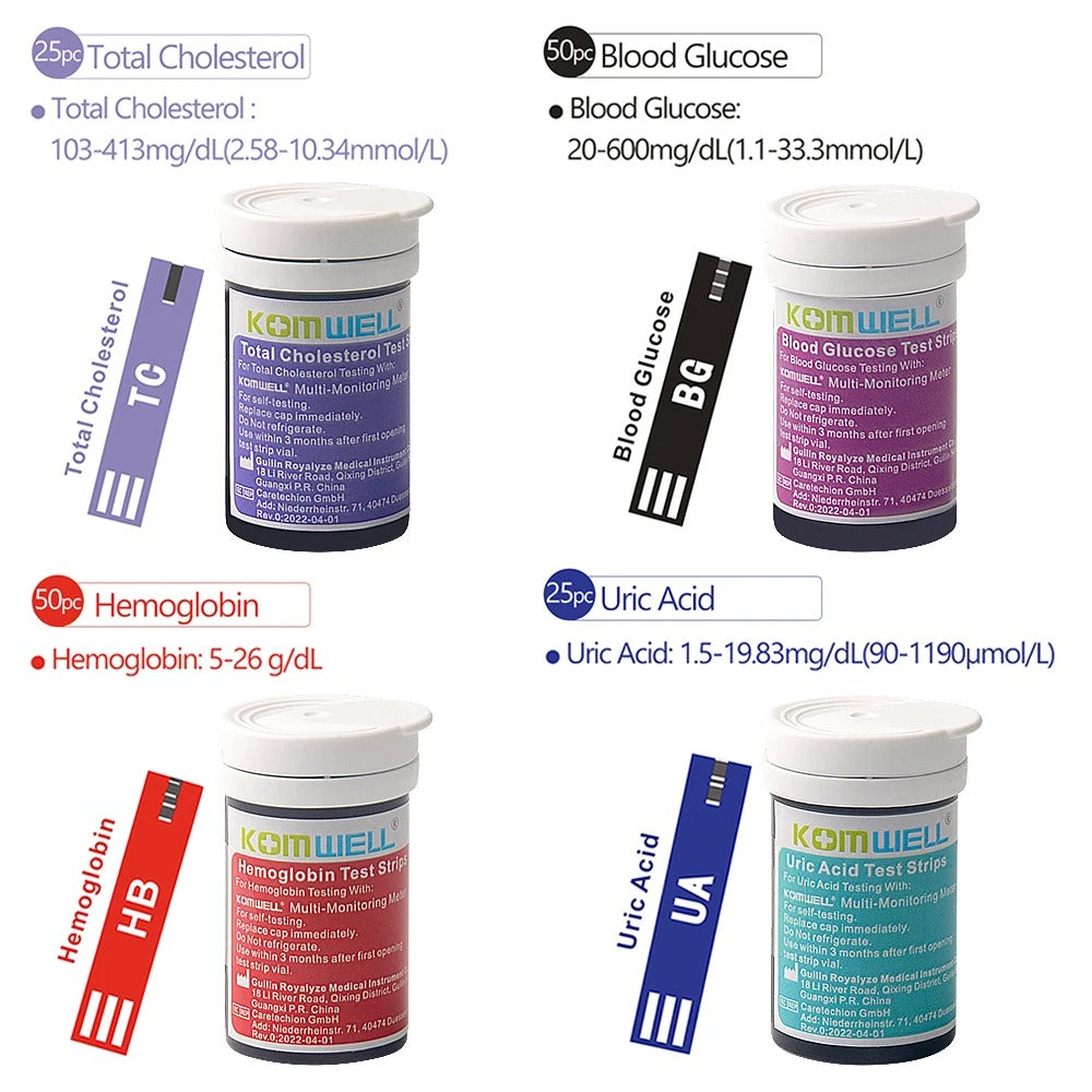 4 I 1 Multifunktionell Hälsmonitor: Kolesterol, Glukos & Urinsyra