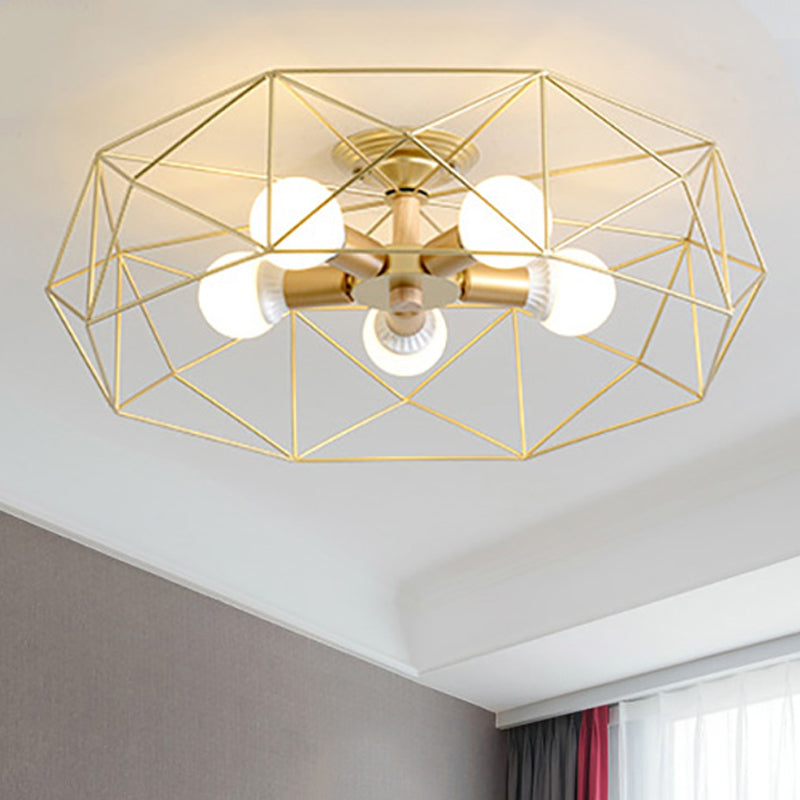 GeoLight – Geometrisk Semi-Flush Taklampa med Trådbur i Metall