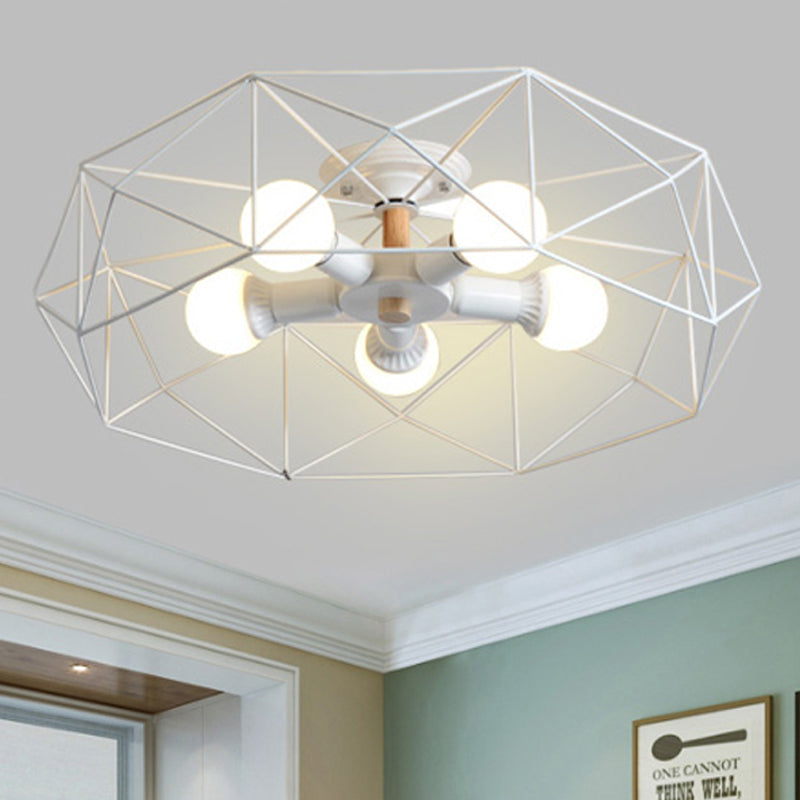 GeoLight – Geometrisk Semi-Flush Taklampa med Trådbur i Metall