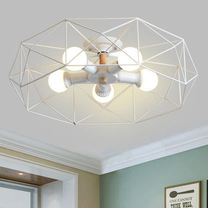 GeoLight – Geometrisk Semi-Flush Taklampa med Trådbur i Metall