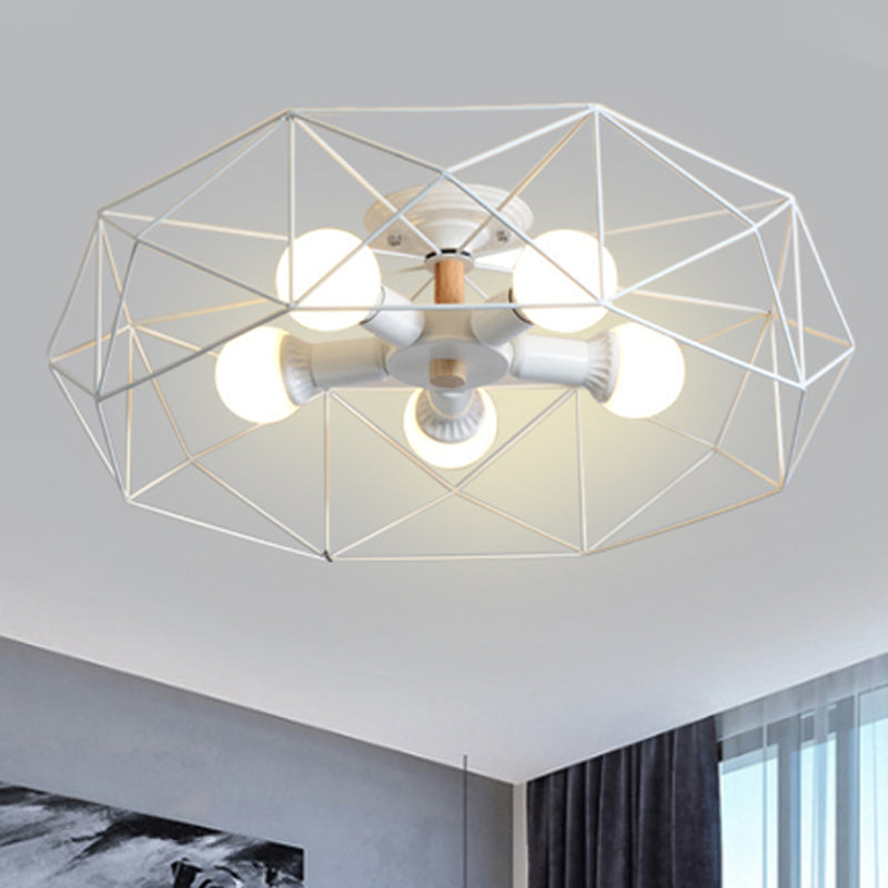 GeoLight – Geometrisk Semi-Flush Taklampa med Trådbur i Metall