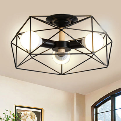 GeoLight – Geometrisk Semi-Flush Taklampa med Trådbur i Metall
