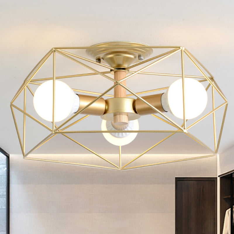 GeoLight – Geometrisk Semi-Flush Taklampa med Trådbur i Metall