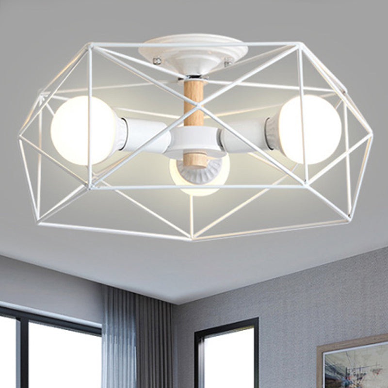GeoLight – Geometrisk Semi-Flush Taklampa med Trådbur i Metall