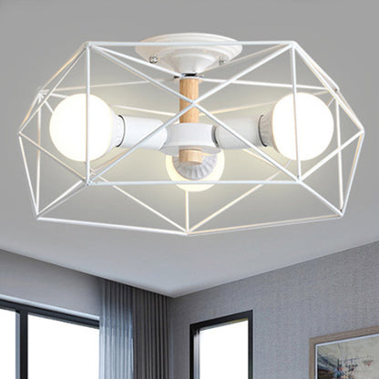 GeoLight – Geometrisk Semi-Flush Taklampa med Trådbur i Metall
