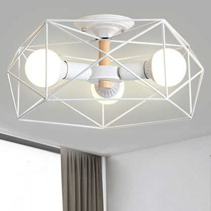 GeoLight – Geometrisk Semi-Flush Taklampa med Trådbur i Metall