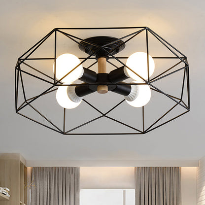GeoLight – Geometrisk Semi-Flush Taklampa med Trådbur i Metall