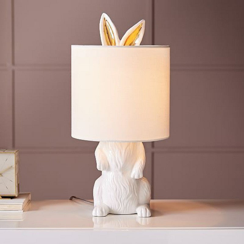 Karta Cylindrisk Nattlampa - Vit Sängrum Bordslampa med Kaninfot