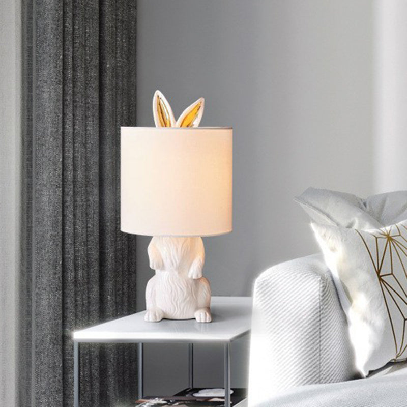 Karta Cylindrisk Nattlampa - Vit Sängrum Bordslampa med Kaninfot