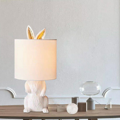 Karta Cylindrisk Nattlampa - Vit Sängrum Bordslampa med Kaninfot