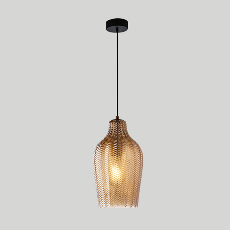 Modern glas hänglampa med vågformad skugga för matrum