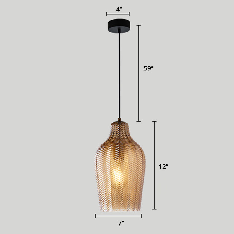 Modern glas hänglampa med vågformad skugga för matrum