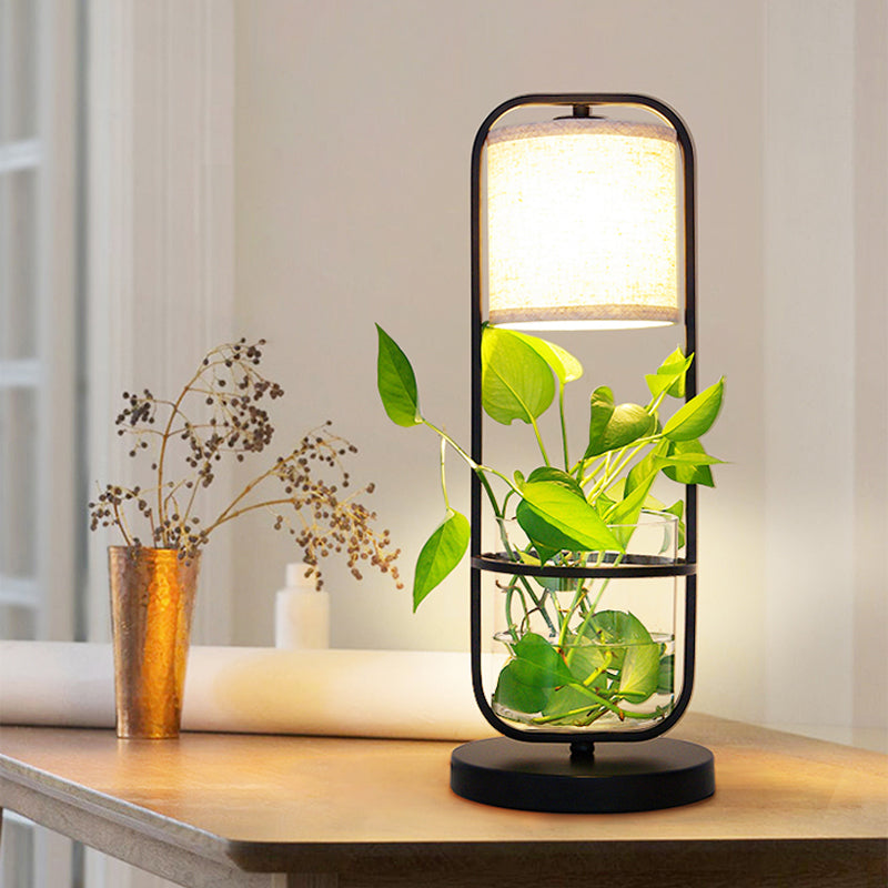 ArtDeco Cylindrisk Bordslampa med Röd Glaskupa