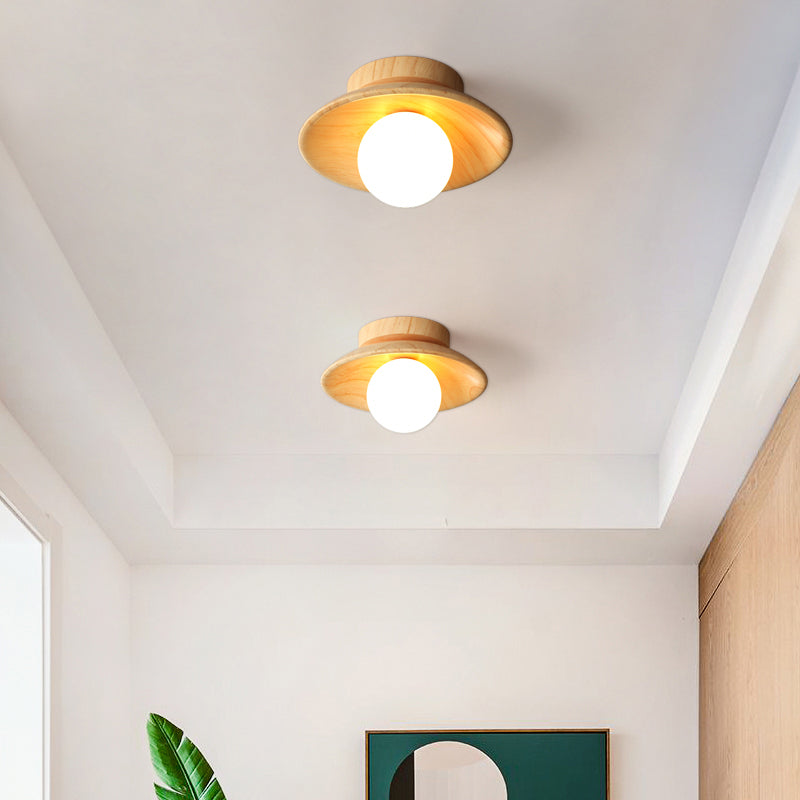 Elegant Trä Taklampa 1-Ljus Mini Semi-Flush Mount Hallbelysning