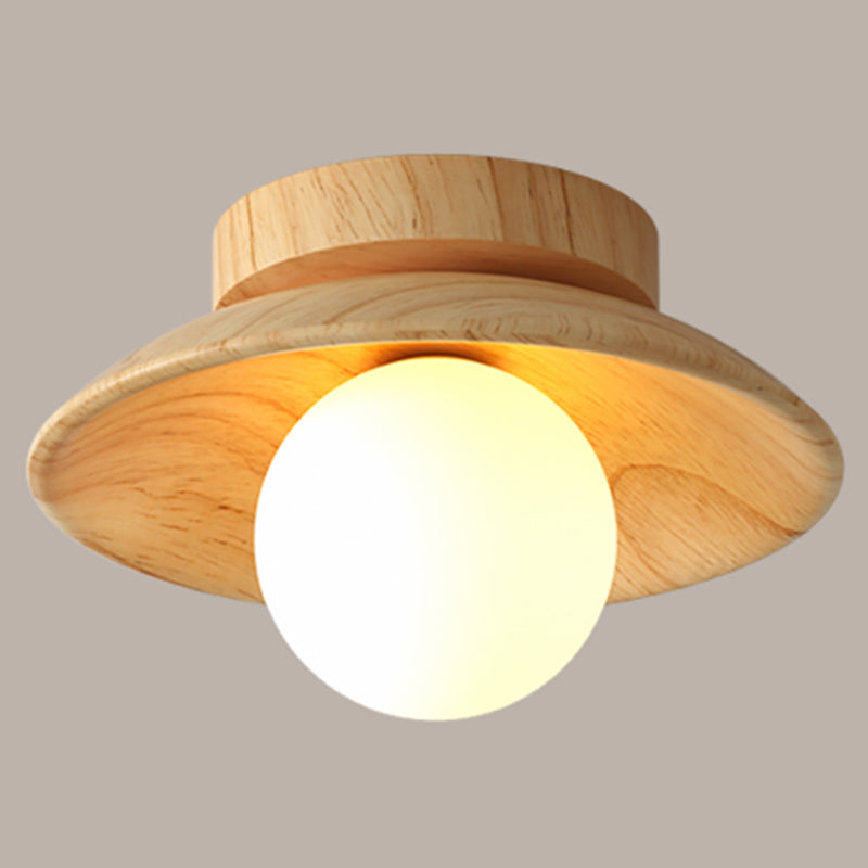 Elegant Trä Taklampa 1-Ljus Mini Semi-Flush Mount Hallbelysning